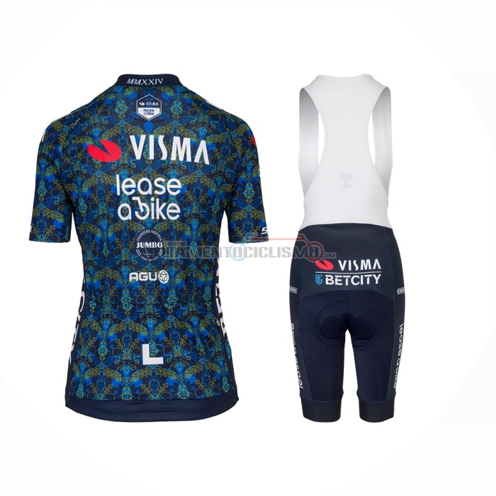 2024 Abbigliamento Ciclismo Donne Jumbo Visma Blu Manica Corta e Salopette